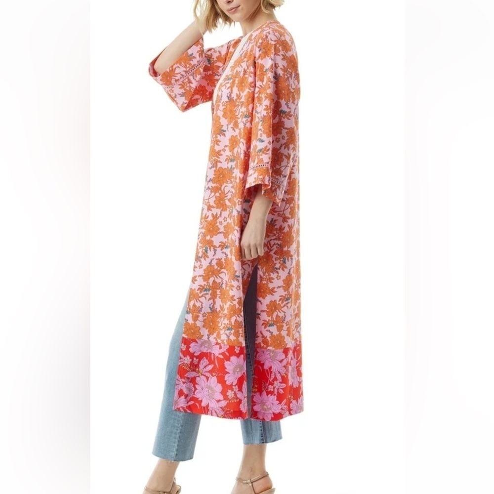 Jessica Simpson Floral Orange and Pink Kimono One Size,  E1.